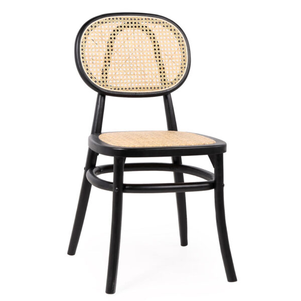 Καρέκλα TETHYS Μαύρο/Φυσικό Ξύλο/Rattan 44x41x87cm