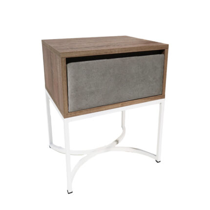 Κομοδίνο Komo-Arco Mε Υφασμάτινη Λεπτομέρεια & Λευκή Μεταλλική Βάση