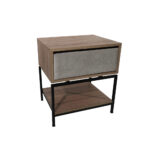 Κομοδίνο Komo-Woodtex με Υφασμάτινο Συρτάρι & Mαύρη Μεταλλική Βάση