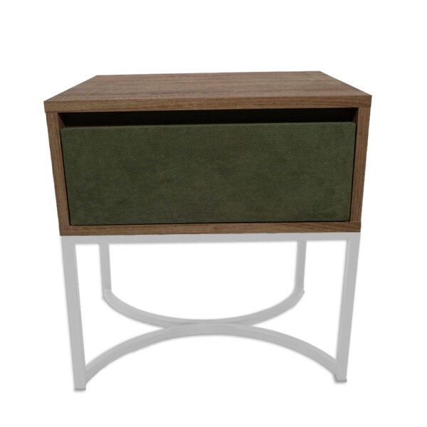 Κομοδίνο Komo-Arco Mε Υφασμάτινη Λεπτομέρεια & Λευκή Μεταλλική Βάση