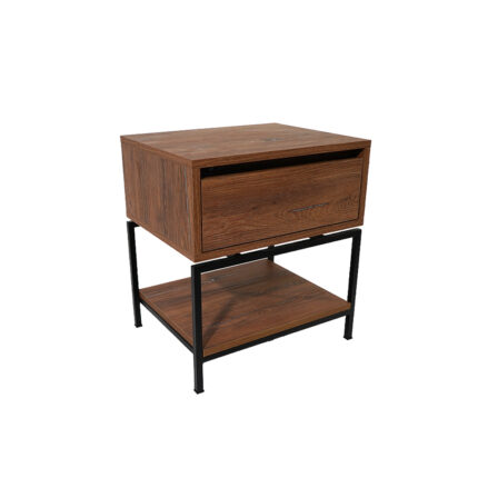 Κομοδίνο Komo-Woodtex Mε Ξύλινη Όψη και Μαύρη Μεταλλική Βάση