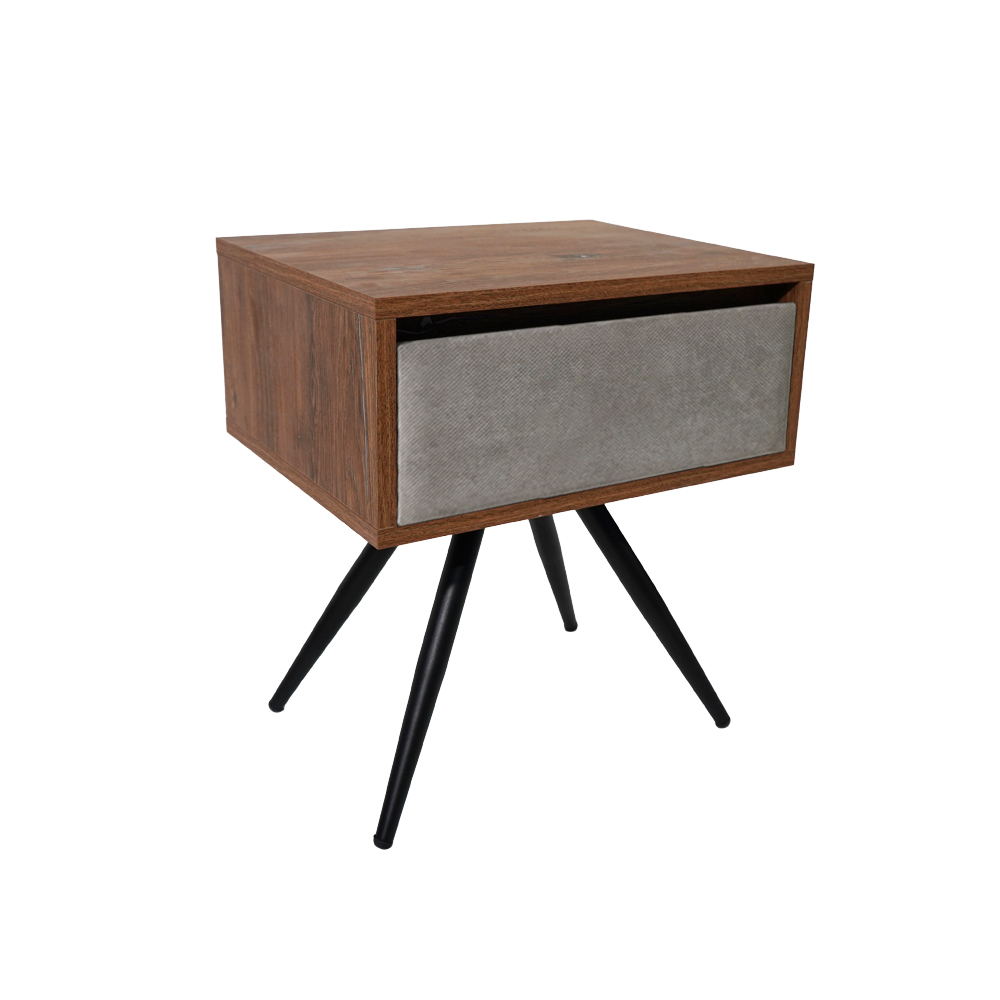 ksilino mavra podia Κομοδίνο Komo-Nord Mε Υφασμάτινη Λεπτομέρεια & Μαύρη Μεταλλική Βάση - Image 1