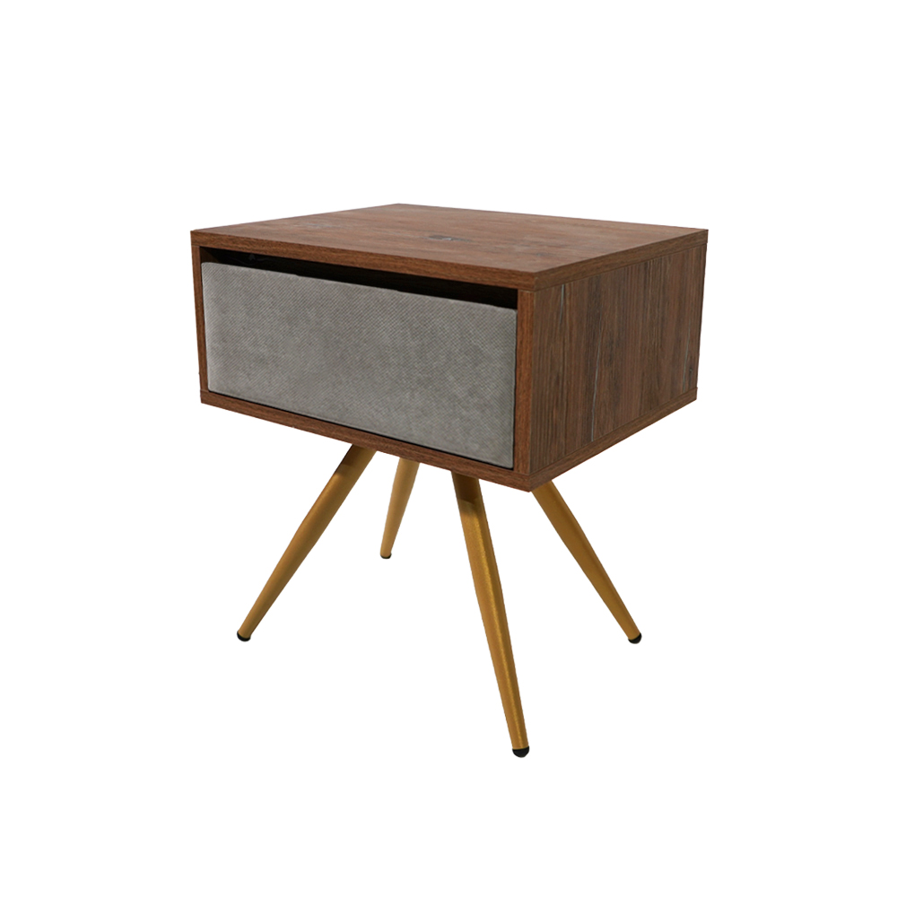 ksilino xrysa podia Κομοδίνο Komo-Nord Mε Υφασμάτινη Λεπτομέρεια & Χρυσή Μεταλλική Βάση - Image 1