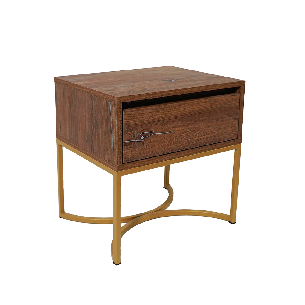 ksilino xrysi Κομοδίνο Komo-Arco Με Ξύλινη Όψη & Χρυσή Μεταλλική Βάση - Image 1