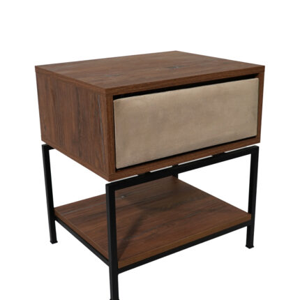 Κομοδίνο Komo-Woodtex με Υφασμάτινο Συρτάρι & Mαύρη Μεταλλική Βάση