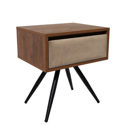 Κομοδίνο Komo-Nord Mε Υφασμάτινη Λεπτομέρεια & Mαύρη Μεταλλική Βάση