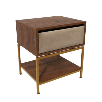 Κομοδίνο Komo-Woodtex με Υφασμάτινο Συρτάρι & Χρυσή Μεταλλική Βάση