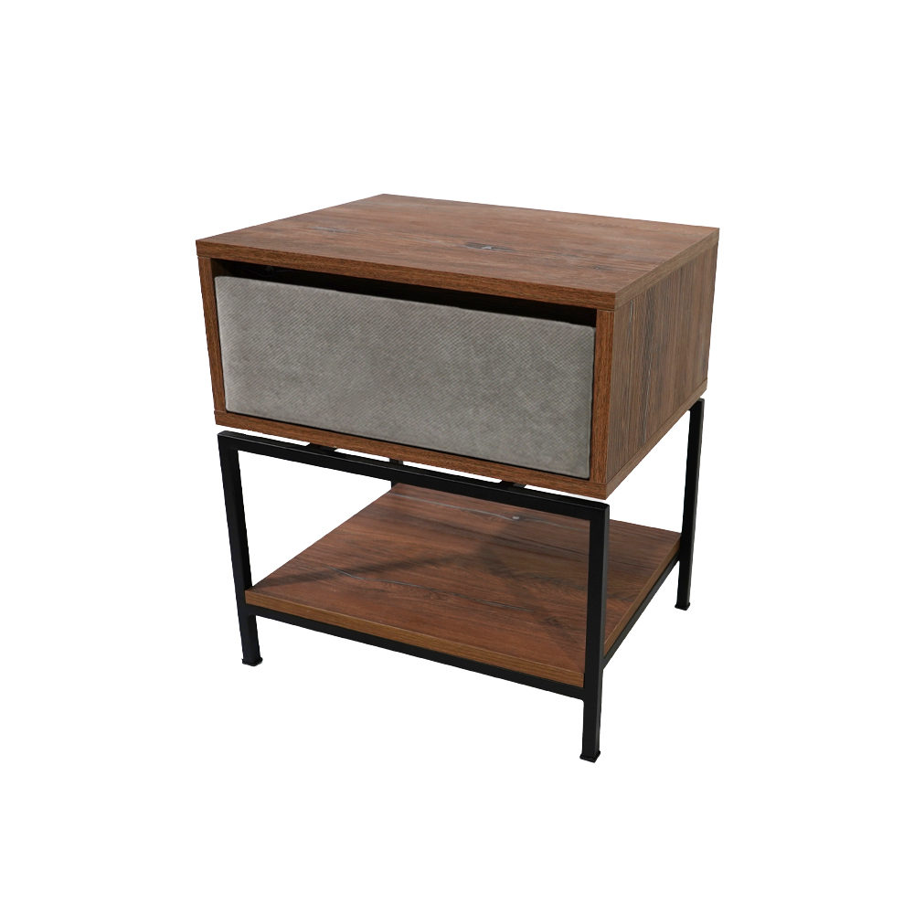 ksylino ksilini mavri Κομοδίνο Komo-Woodtex με Υφασμάτινο Συρτάρι & Mαύρη Μεταλλική Βάση - Image 1