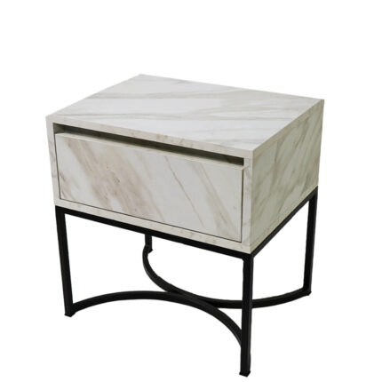 Κομοδίνο Komo-Arco Mε Όψη Μάρμαρου & Μαύρη Μεταλλική Βάση