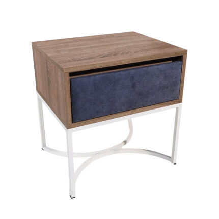 Κομοδίνο Komo-Arco Mε Υφασμάτινη Λεπτομέρεια & Λευκή Μεταλλική Βάση