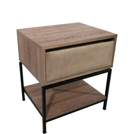 Κομοδίνο Komo-Woodtex με Υφασμάτινο Συρτάρι & Μαύρη Μεταλλική Βάση