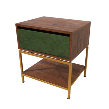 Κομοδίνο Komo-Woodtex με Υφασμάτινο Συρτάρι & Χρυσή Μεταλλική Βάση