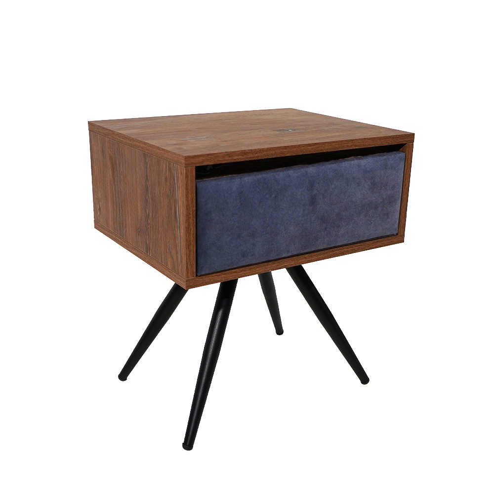 ξυλμαυρα ποδια Κομοδίνο Komo-Nord Mε Υφασμάτινη Λεπτομέρεια & Μαύρη Μεταλλική Βάση - Image 1