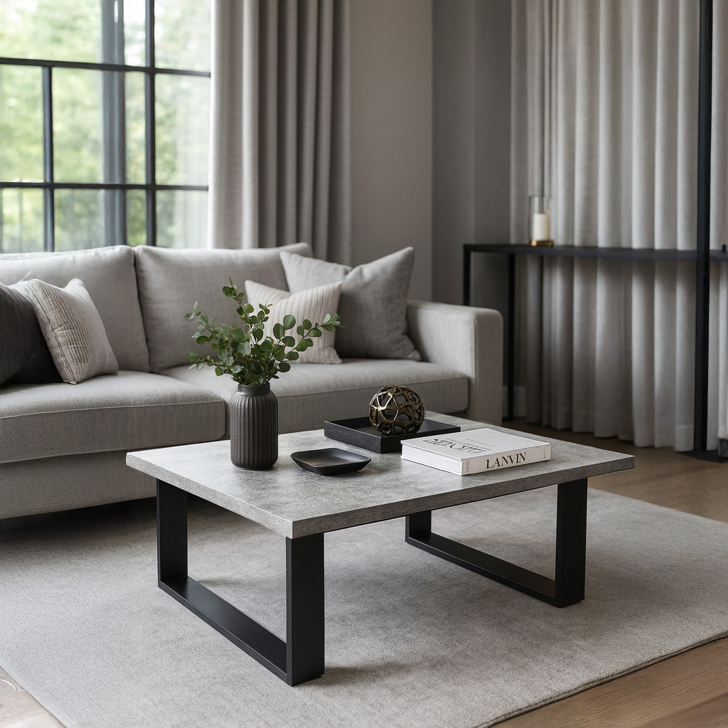 1024_0022 ΤΡΑΠΕΖΙ ΣΑΛΟΝΙΟΥ VERTO ΜΕ ΜΕΤΑΛΛΙΚΟ ΣΚΕΛΕΤΟ & ΕΠΙΦΑΝΕΙΑ ΑΠΟ ΜΕΛΑΜΙΝΗ ΜΕ ΥΦΗ ΤΣΙΜΕΝΤΟΥ ΣΕ ΑΝΟΙΧΤΟ ΓΚΡΙ - Image 1