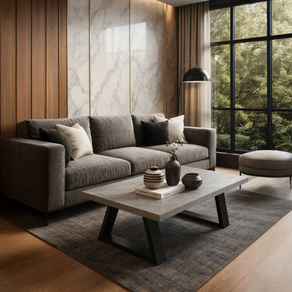 ΤΡΑΠΕΖΙ ΣΑΛΟΝΙΟΥ TRIVIO ΜΕ ΜΕΤΑΛΛΙΚΟ ΣΚΕΛΕΤΟ & ΕΠΙΦΑΝΕΙΑ ΑΠΟ ΜΕΛΑΜΙΝΗ ΜΕ ΥΦΗ ΤΣΙΜΕΝΤΟΥ ΣΕ ΑΝΟΙΧΤΟ ΓΚΡΙ