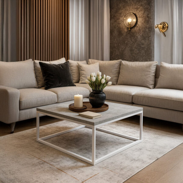 ΤΡΑΠΕΖΙ ΣΑΛΟΝΙΟΥ SIMPLY ΜΕ ΜΕΤΑΛΛΙΚΟ ΣΚΕΛΕΤΟ &ΕΠΙΦΑΝΕΙΑ ΑΠΟ ΜΕΛΑΜΙΝΗ ΜΕ ΥΦΗ ΤΣΙΜΕΝΤΟΥ ΣΕ ΛΕΥΚΟ