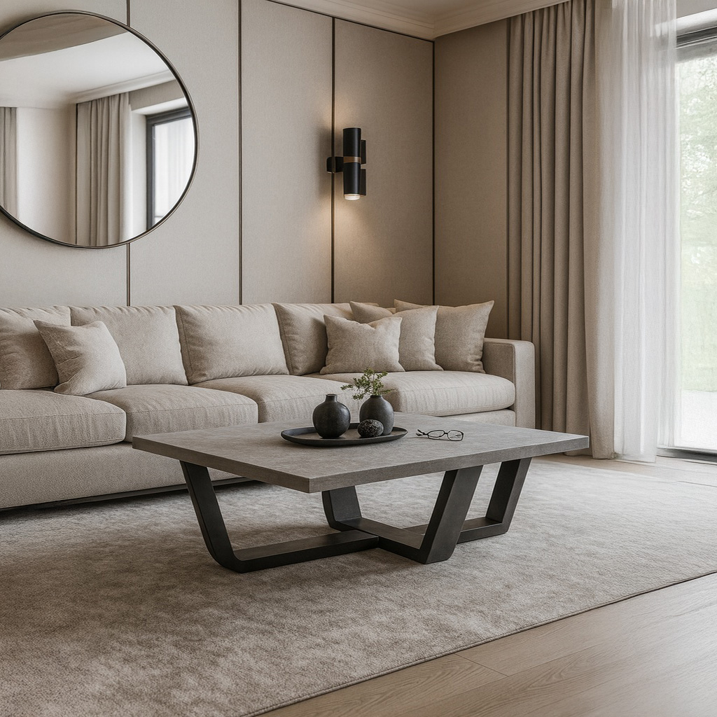 1024_022 ΤΡΑΠΕΖΙ ΣΑΛΟΝΙΟΥ RIVA ΜΕ ΜΕΤΑΛΛΙΚΟ ΣΚΕΛΕΤΟ & ΕΠΙΦΑΝΕΙΑ ΑΠΟ ΜΕΛΑΜΙΝΗ ΜΕ ΟΨΗ ΜΑΡΜΑΡΟΥ ΣΕ ΛΕΥΚΟ ΧΡΩΜΑ ME ΓΚΡΙ ΝΕΡΑ - Image 1