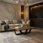 ΤΡΑΠΕΖΙ ΣΑΛΟΝΙΟΥ RIVA ΜΕ ΜΕΤΑΛΛΙΚΟ ΣΚΕΛΕΤΟ & ΕΠΙΦΑΝΕΙΑ ΑΠΟ ΜΕΛΑΜΙΝΗ ΣΕ ΣΚΟΥΡΗ ΚΑΦΕ ΑΠΟΧΡΩΣΗ