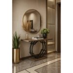 ΕΠΙΠΛΟ ΕΙΣΟΔΟΥ AMALFI ΜΕ ΜΕΤΑΛΛΙΚΗ ΒΑΣΗ &  ΞΥΛΙΝΗ ΕΠΙΦΑΝΕΙΑ ΣΕ ΣΚΟΥΡΟ ΚΑΦΕ