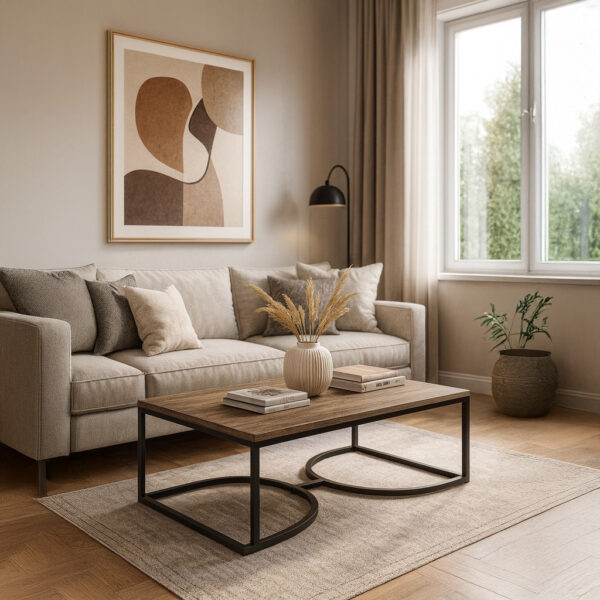 ΤΡΑΠΕΖΙ ΣΑΛΟΝΙΟΥ ATLAS ΜΕ ΜΕΤΑΛΛΙΚΟ ΣΚΕΛΕΤΟ & ΕΠΙΦΑΝΕΙΑ ΑΠΟ ΜΕΛΑΜΙΝΗ ΣΕ ΣΚΟΥΡΑ ΚΑΦΕ ΑΠΟΧΡΩΣΗ