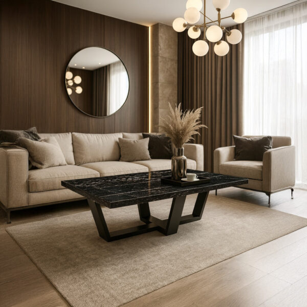 ΤΡΑΠΕΖΙ ΣΑΛΟΝΙΟΥ RIVA ΜΕ ΜΕΤΑΛΛΙΚΟ ΣΚΕΛΕΤΟ & ΕΠΙΦΑΝΕΙΑ ΑΠΟ ΜΕΛΑΜΙΝΗ ΣΕ ΜΑΥΡΟ ΜΑΡΜΑΡΟ