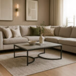 ΤΡΑΠΕΖΙ ΣΑΛΟΝΙΟΥ ATLAS ΜΕ ΜΕΤΑΛΛΙΚΟ ΣΚΕΛΕΤΟ & ΕΠΙΦΑΝΕΙΑ ΑΠΟ ΜΕΛΑΜΙΝΗ ΜΕ ΥΦΗ ΤΣΙΜΕΝΤΟΥ ΣΕ ΛΕΥΚΟ