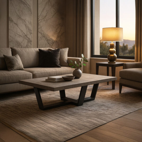 ΤΡΑΠΕΖΙ ΣΑΛΟΝΙΟΥ RIVA ΜΕ ΜΕΤΑΛΛΙΚΟ ΣΚΕΛΕΤΟ & ΕΠΙΦΑΝΕΙΑ ΑΠΟ ΜΕΛΑΜΙΝΗ ΤΥΠΟΥ ΤΣΙΜΕΝΤΟ ΑΝΟΙΧΤΟ