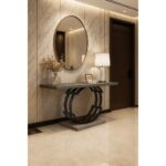 ΕΠΙΠΛΟ ΕΙΣΟΔΟΥ AMALFI ΜΕ ΜΕΤΑΛΛΙΚΗ ΒΑΣΗ & ΞΥΛΙΝΗ ΕΠΙΦΑΝΕΙΑ ΣΕ ΟΨΗ ΤΣΙΜΕΝΤΟ ΣΚΟΥΡΟ