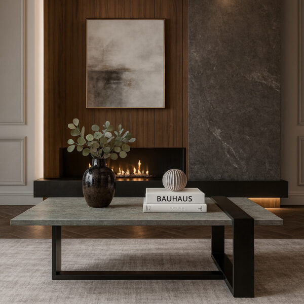 ΤΡΑΠΕΖΙ ΣΑΛΟΝΙΟΥ SKANDER ΜΕ ΜΕΤΑΛΛΙΚΟ ΣΚΕΛΕΤΟ & ΕΠΙΦΑΝΕΙΑ ΑΠΟ ΜΕΛΑΜΙΝΗ ΤΥΠΟΥ ΤΣΙΜΕΝΤΟ ΣΚΟΥΡΟ