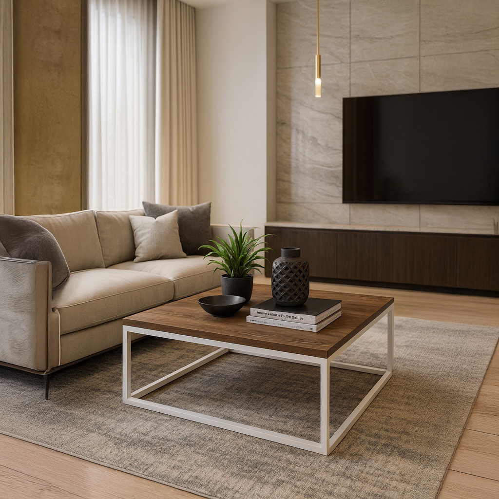 1024_K545 ΤΡΑΠΕΖΙ ΣΑΛΟΝΙΟΥ SIMPLY ΜΕ ΜΕΤΑΛΛΙΚΟ ΣΚΕΛΕΤΟ & ΕΠΙΦΑΝΕΙΑ ΑΠΟ ΜΕΛΑΜΙΝΗ ΣΕ ΚΑΡΥΔΙ ΑΠΟΧΡΩΣΗ - Image 1