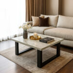 ΤΡΑΠΕΖΙ ΣΑΛΟΝΙΟΥ VERTO ΜΕ ΜΕΤΑΛΛΙΚΟ ΣΚΕΛΕΤΟ & ΕΠΙΦΑΝΕΙΑ ΑΠΟ ΜΕΛΑΜΙΝΗ ΤΥΠΟΥ ΜΑΡΜΑΡΟ ΛΕΥΚΟ ΜΕ ΜΠΕΖ ΝΕΡΑ