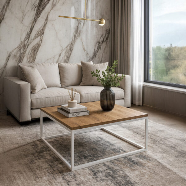 ΤΡΑΠΕΖΙ ΣΑΛΟΝΙΟΥ SIMPLY ΜΕ ΜΕΤΑΛΛΙΚΟ ΣΚΕΛΕΤΟ & ΕΠΙΦΑΝΕΙΑ ΑΠΟ ΜΕΛΑΜΙΝΗ ΣΕ ΑΠΟΧΡΩΣΗ ΦΥΣΙΚΟΥ ΞΥΛΟΥ