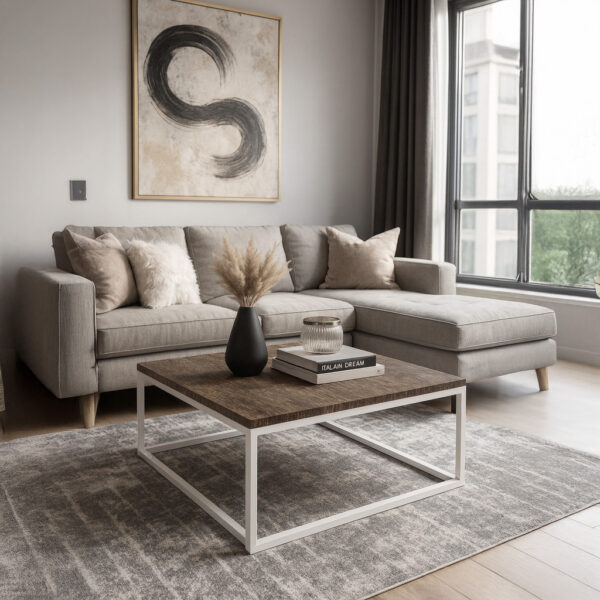 ΤΡΑΠΕΖΙ ΣΑΛΟΝΙΟΥ SIMPLY ΜΕ ΜΕΤΑΛΛΙΚΟ ΣΚΕΛΕΤΟ & ΕΠΙΦΑΝΕΙΑ ΑΠΟ ΜΕΛΑΜΙΝΗ ΣΕ ΣΚΟΥΡΑ ΚΑΦΕ ΑΠΟΧΡΩΣΗ