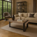 ΤΡΑΠΕΖΙ ΣΑΛΟΝΙΟΥ SKANDER ΜΕ ΜΕΤΑΛΛΙΚΟ ΣΚΕΛΕΤΟ & ΕΠΙΦΑΝΕΙΑ ΑΠΟ ΜΕΛΑΜΙΝΗ ΣΕ ΑΠΟΧΡΩΣΗ ΑΝΟΙΧΤΟΥ ΞΥΛΟΥ