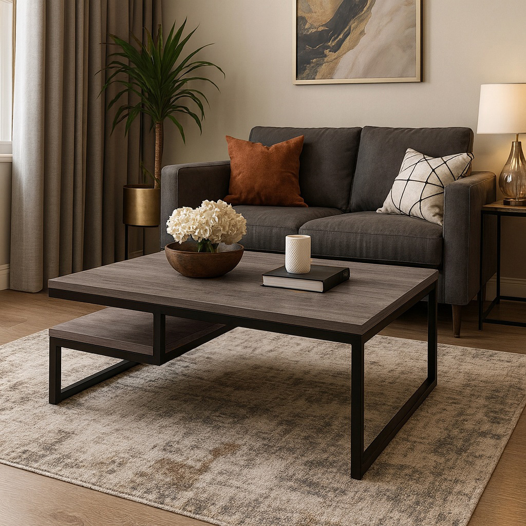 5194 ΤΡΑΠΕΖΙ ΣΑΛΟΝΙΟΥ JANGO ΜΕ ΜΕΤΑΛΛΙΚΟ ΣΚΕΛΕΤΟ & ΕΠΙΦΑΝΕΙΑ ΑΠΟ ΜΕΛΑΜΙΝΗ ΣΕ ΑΠΟΧΡΩΣΗ ΑΝΟΙΧΤΟΥ ΞΥΛΟΥ - Image 1