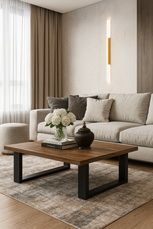 ΤΡΑΠΕΖΙ ΣΑΛΟΝΙΟΥ VERTO ΜΕ ΜΕΤΑΛΛΙΚΟ ΣΚΕΛΕΤΟ & ΕΠΙΦΑΝΕΙΑ ΑΠΟ ΜΕΛΑΜΙΝΗ ΣΕ ΣΚΟΥΡΑ ΚΑΦΕ ΑΠΟΧΡΩΣΗ