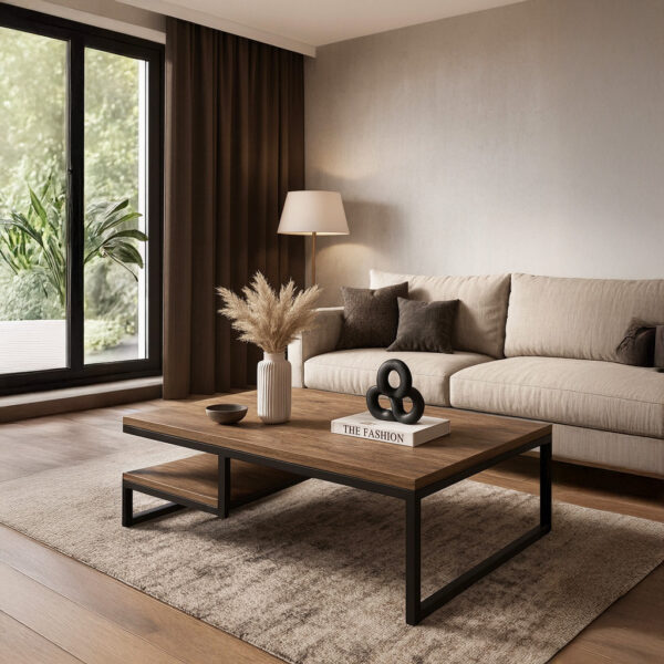 ΤΡΑΠΕΖΙ ΣΑΛΟΝΙΟΥ JANGO ΜΕ ΜΕΤΑΛΛΙΚΟ ΣΚΕΛΕΤΟ & ΕΠΙΦΑΝΕΙΑ ΑΠΟ ΜΕΛΑΜΙΝΗ ΣΕ ΣΚΟΥΡΑ ΚΑΦΕ ΑΠΟΧΡΩΣΗ