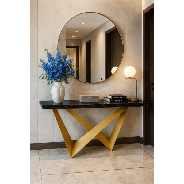 ΕΠΙΠΛΟ ΕΙΣΟΔΟΥ WALL ΜΕ ΞΥΛΙΝΗ ΕΠΙΦΑΝΕΙΑ ΤΥΠΟΥ ΜΑΥΡΟ ΜΑΡΜΑΡΟ ΚΑΙ ΧΡΥΣΗ ΜΕΤΑΛΛΙΚΗ ΒΑΣΗ