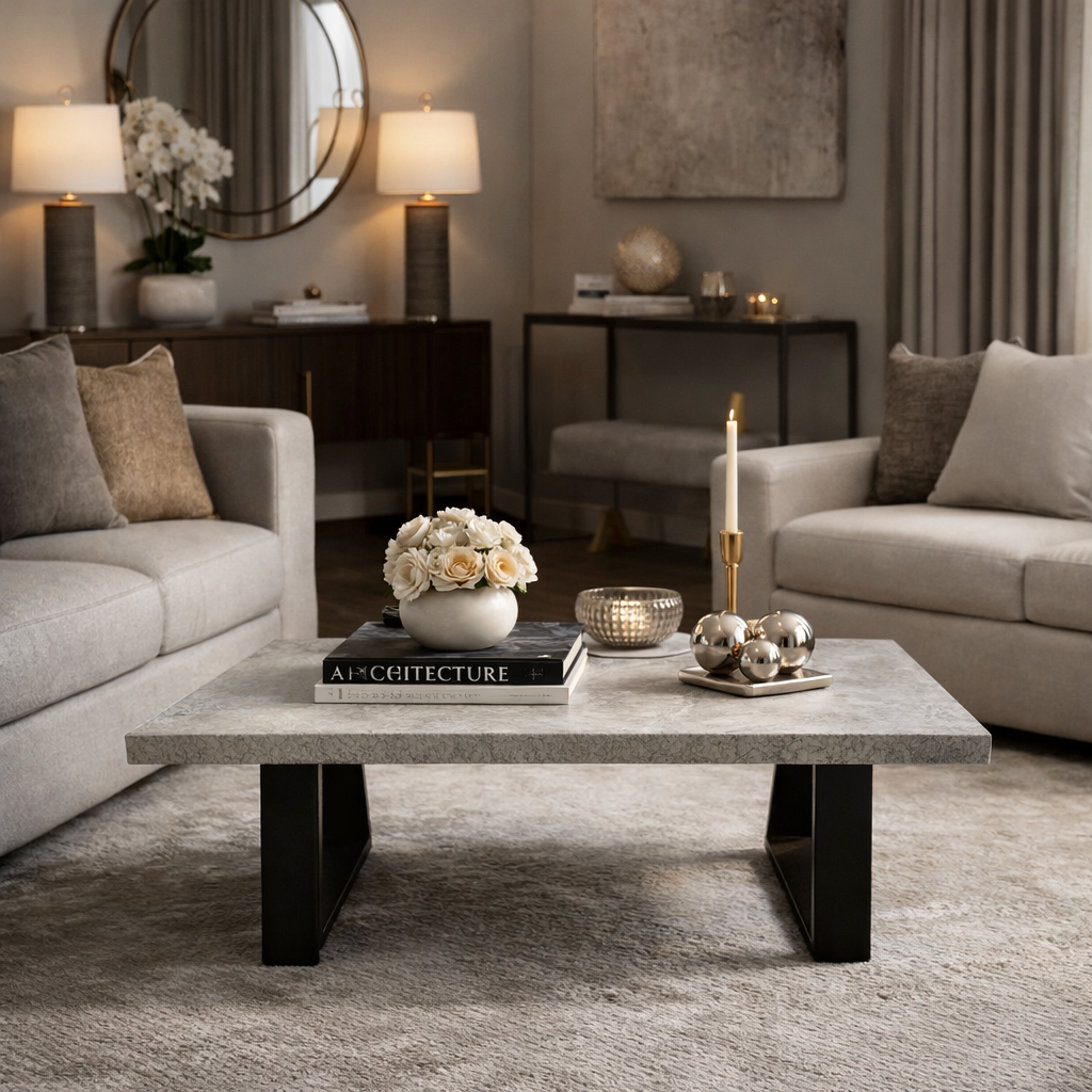 775 ΤΡΑΠΕΖΙ ΣΑΛΟΝΙΟΥ TRIVIO ΜΕ ΜΕΤΑΛΛΙΚΟ ΣΚΕΛΕΤΟ & ΕΠΙΦΑΝΕΙΑ ΑΠΟ ΜΕΛΑΜΙΝΗ ΣΕ ΛΕΥΚΟ ΜΑΡΜΑΡΟ - Image 1