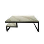 ΤΡΑΠΕΖΙ ΣΑΛΟΝΙΟΥ JANGO ΜΕ ΜΕΤΑΛΛΙΚΟ ΣΚΕΛΕΤΟ & ΕΠΙΦΑΝΕΙΑ ΑΠΟ ΜΕΛΑΜΙΝΗ ΤΥΠΟΥ ΜΑΡΜΑΡΟ ΛΕΥΚΟ ΜΕ ΜΠΕΖ ΝΕΡΑ - Image 2