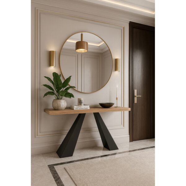 ΕΠΙΠΛΟ ΕΙΣΟΔΟΥ FELLINI ΜΕ ΜΕΤΑΛΛΙΚΗ ΒΑΣΗ & ΞΥΛΙΝΗ ΕΠΙΦΑΝΕΙΑ ΣΕ ΦΥΣΙΚΗ ΑΠΟΧΡΩΣΗ