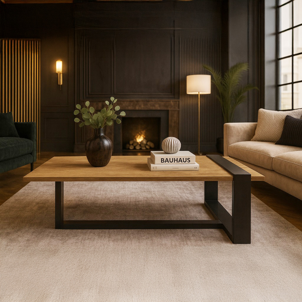 K529 ΤΡΑΠΕΖΙ ΣΑΛΟΝΙΟΥ SKANDER ΜΕ ΜΕΤΑΛΛΙΚΟ ΣΚΕΛΕΤΟ & ΕΠΙΦΑΝΕΙΑ ΑΠΟ ΜΕΛΑΜΙΝΗ ΣΕ ΦΥΣΙΚΗ ΑΠΟΧΡΩΣΗ - Image 1