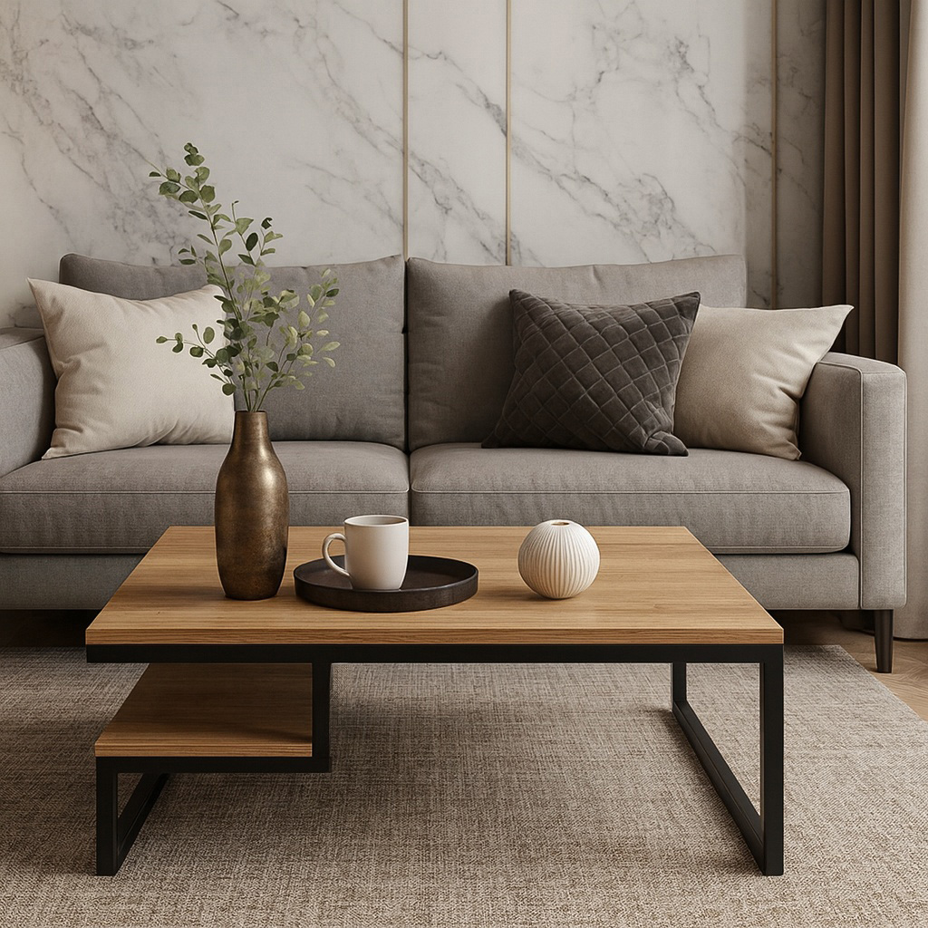 K529 ΤΡΑΠΕΖΙ ΣΑΛΟΝΙΟΥ JANGO ΜΕ ΜΕΤΑΛΛΙΚΟ ΣΚΕΛΕΤΟ & ΕΠΙΦΑΝΕΙΑ ΑΠΟ ΜΕΛΑΜΙΝΗ ΣΕ ΑΠΟΧΡΩΣΗ ΦΥΣΙΚΟΥ ΞΥΛΟΥ - Image 1