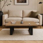 ΤΡΑΠΕΖΙ ΣΑΛΟΝΙΟΥ TRIVIO ΜΕ ΜΕΤΑΛΛΙΚΟ ΣΚΕΛΕΤΟ & ΕΠΙΦΑΝΕΙΑ ΑΠΟ ΜΕΛΑΜΙΝΗ ΣΕ ΑΠΟΧΡΩΣΗ ΦΥΣΙΚΟΥ ΞΥΛΟΥ