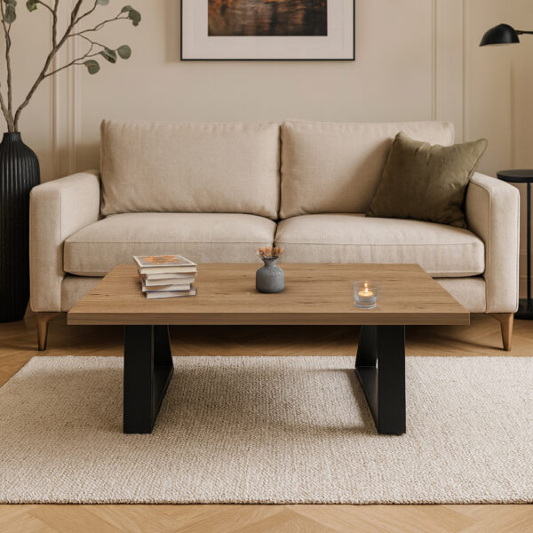 ΤΡΑΠΕΖΙ ΣΑΛΟΝΙΟΥ TRIVIO ΜΕ ΜΕΤΑΛΛΙΚΟ ΣΚΕΛΕΤΟ & ΕΠΙΦΑΝΕΙΑ ΑΠΟ ΜΕΛΑΜΙΝΗ ΣΕ ΑΠΟΧΡΩΣΗ ΦΥΣΙΚΟΥ ΞΥΛΟΥ