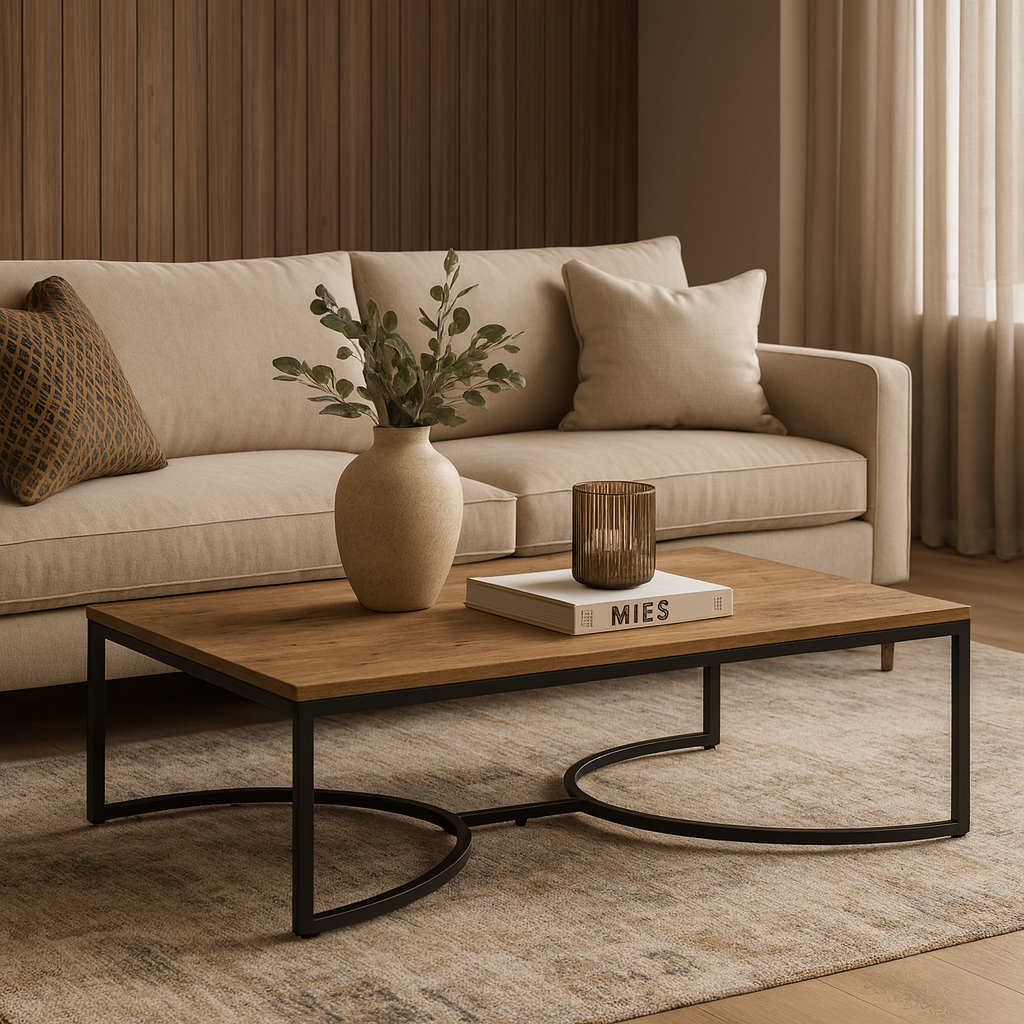 K529 ΤΡΑΠΕΖΙ ΣΑΛΟΝΙΟΥ ATLAS ΜΕ ΜΕΤΑΛΛΙΚΟ ΣΚΕΛΕΤΟ & ΕΠΙΦΑΝΕΙΑ ΑΠΟ ΜΕΛΑΜΙΝΗ ΣΕ ΑΠΟΧΡΩΣΗ ΦΥΣΙΚΟΥ ΞΥΛΟΥ - Image 1