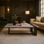 ΤΡΑΠΕΖΙ ΣΑΛΟΝΙΟΥ SKANDER ΜΕ ΜΕΤΑΛΛΙΚΟ ΣΚΕΛΕΤΟ & ΕΠΙΦΑΝΕΙΑ ΑΠΟ ΜΕΛΑΜΙΝΗ ΤΥΠΟΥ ΤΣΙΜΕΝΤΟ ΑΝΟΙΧΤΟ