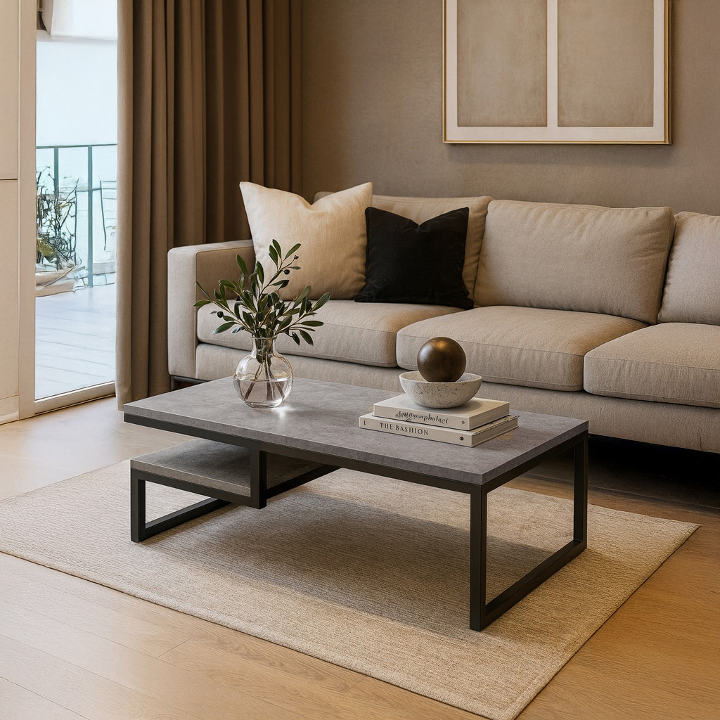 K538 ΤΡΑΠΕΖΙ ΣΑΛΟΝΙΟΥ JANGO ΜΕ ΜΕΤΑΛΛΙΚΟ ΣΚΕΛΕΤΟ & ΕΠΙΦΑΝΕΙΑ ΑΠΟ ΜΕΛΑΜΙΝΗ ΤΥΠΟΥ ΤΣΙΜΕΝΤΟ ΑΝΟΙΧΤΟ - Image 1