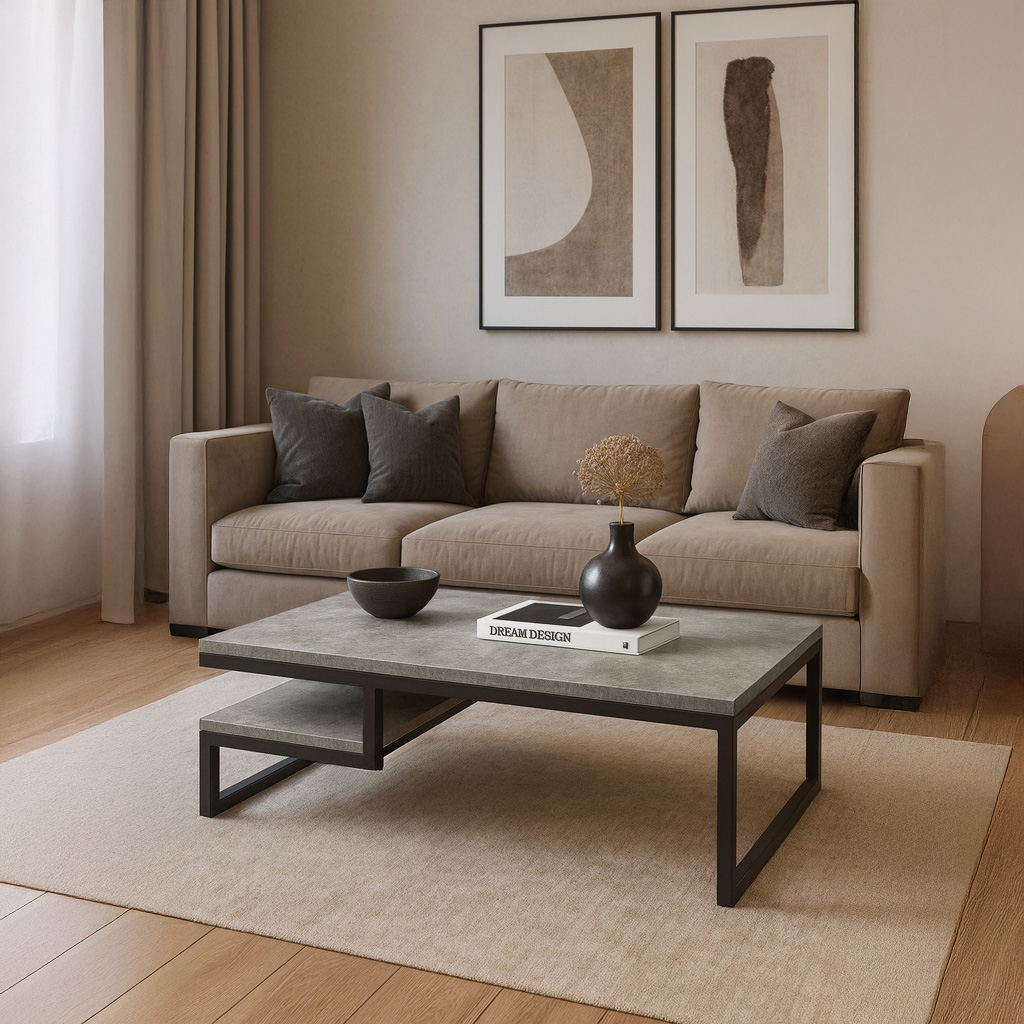 K540 ΤΡΑΠΕΖΙ ΣΑΛΟΝΙΟΥ JANGO ΜΕ ΜΕΤΑΛΛΙΚΟ ΣΚΕΛΕΤΟ & ΕΠΙΦΑΝΕΙΑ ΑΠΟ ΜΕΛΑΜΙΝΗ ΤΥΠΟΥ ΤΣΙΜΕΝΤΟ ΣΚΟΥΡΟ - Image 1