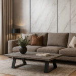 ΤΡΑΠΕΖΙ ΣΑΛΟΝΙΟΥ TRIVIO ΜΕ ΜΕΤΑΛΛΙΚΟ ΣΚΕΛΕΤΟ & ΕΠΙΦΑΝΕΙΑ ΑΠΟ ΜΕΛΑΜΙΝΗ ΤΥΠΟΥ ΤΣΙΜΕΝΤΟ ΣΚΟΥΡΟ